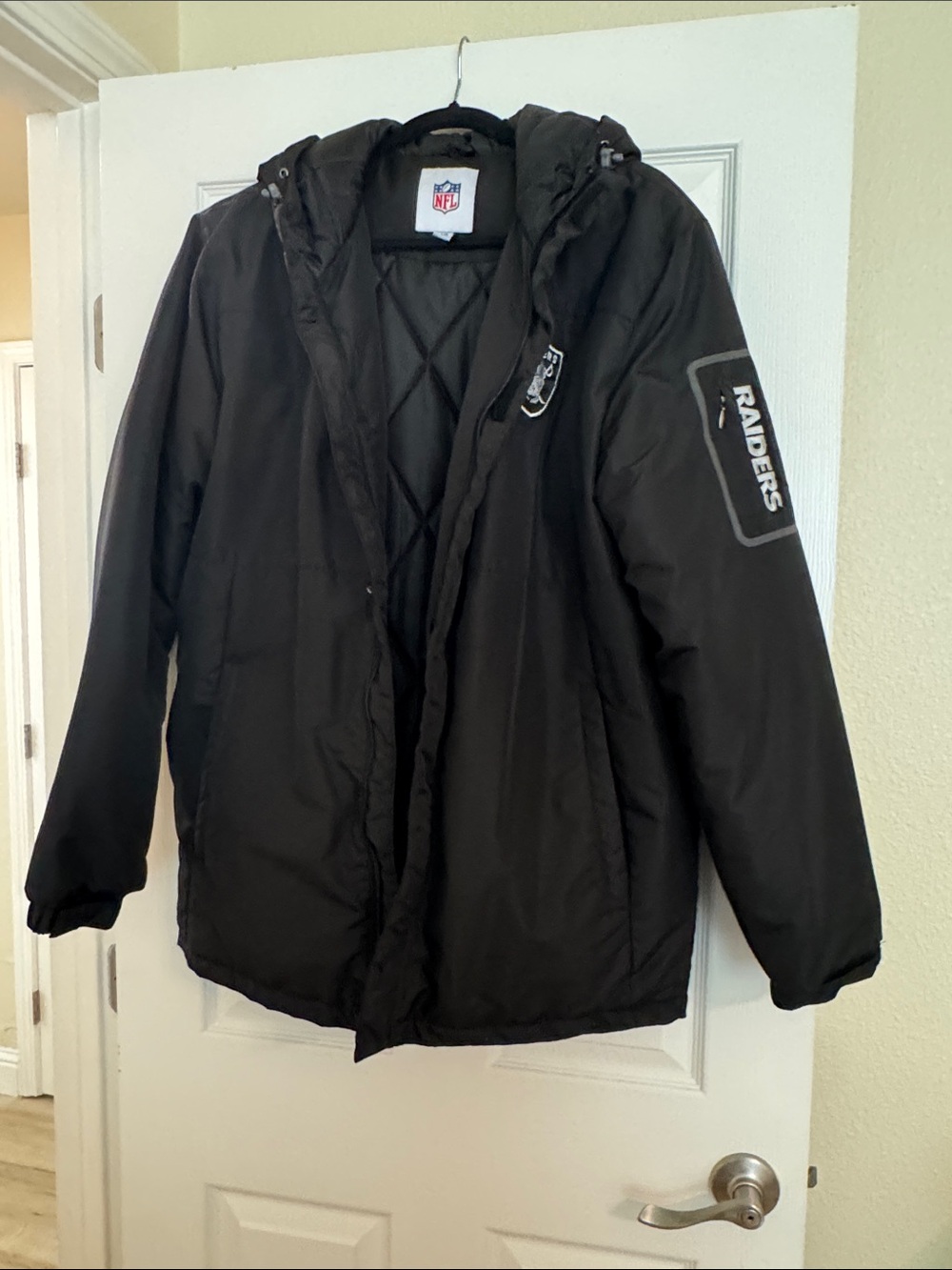 NFL Raiders Black Hooded Puffer Coat